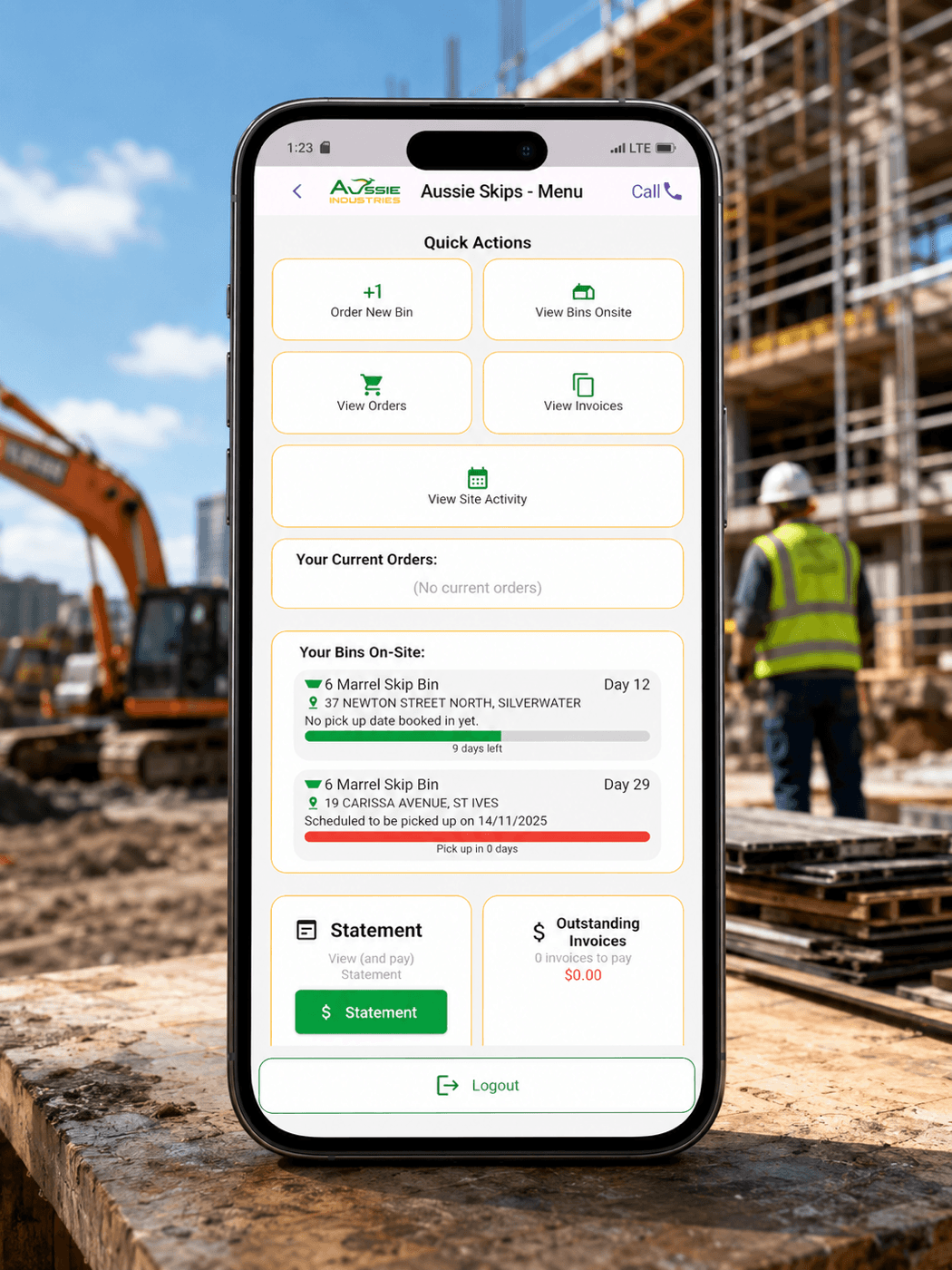 MyAussie app in use on a construction site