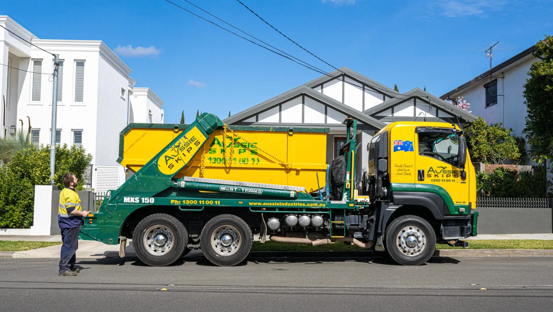 Aussie Skips truck servicing a commercial site