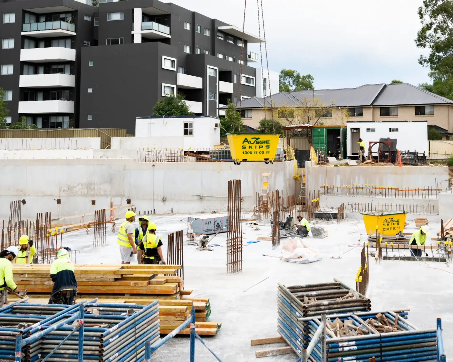 Skip bins supporting a construction project